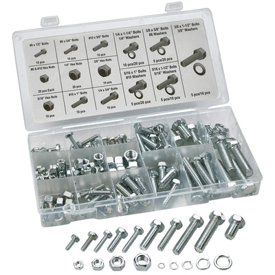 Katzco 240 Piece Standard Nuts and Bolts Set - Zinc Oxide Finish Bolts, Hex Nuts,