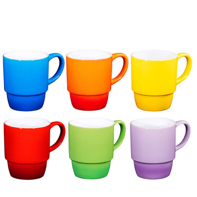 Ceramic Stacking Coffee Mug Tea Cup Dishwasher Safe Set Of 6 - Large 18 Ounce,