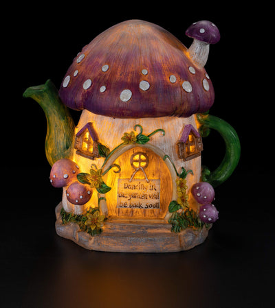 Mushroom Teapot Gnome Fairy House Solar Powered Led Outdoor Decor Garden Light