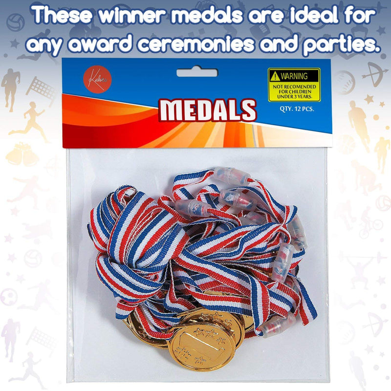 Kicko Gold Winner Medal Necklaces 1.5 Inches - Pack of 12 - Gold Plastic Winner Awards