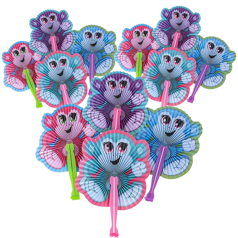 Kicko Folding Paper Monkey Fan - 12 Pack - 10 Inch - for Kids, Party Favors, Stocking