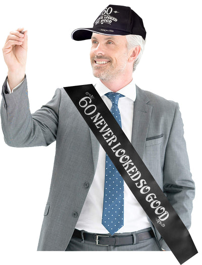 60th Birthday Gifts for Men, 60th Birthday Hat and Sash Men, 60 Never Looked So Good