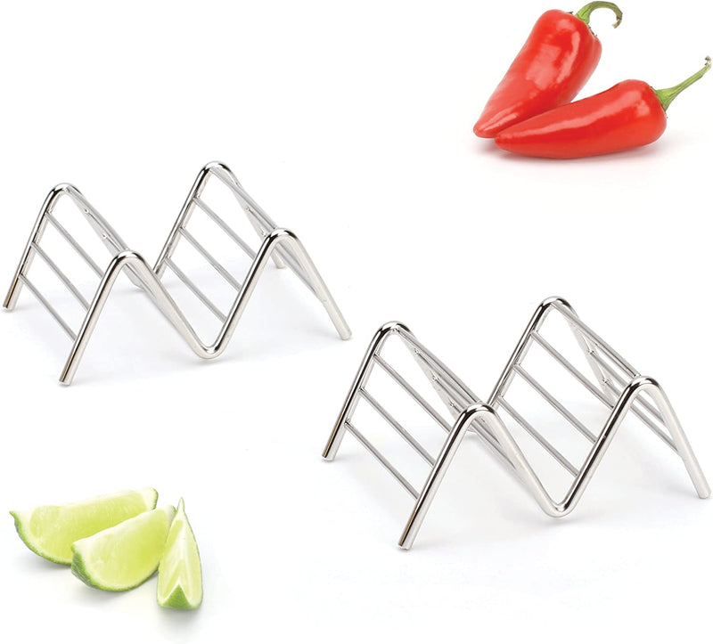 Taco Holders Set of 2 Premium Stainless Steel Stackable Stands, Each Rack Holds 1 or 2