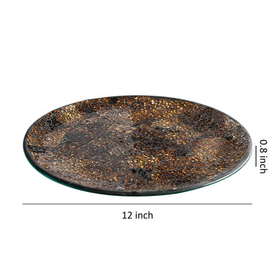 12" Glass Mosaic Candle Plate (Gold/Brown