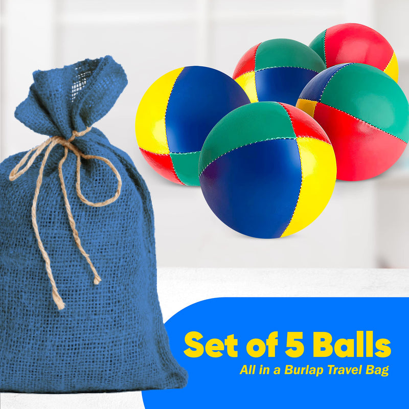 Mister M | 5 Juggling Balls in Beige Jute Bag | Easy to Grip | Waterproof Coating and eco