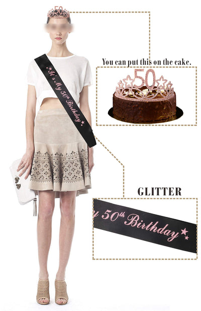 50th Birthday Sash And Tiara For Women - Fabulous Glitter Sash + Queen