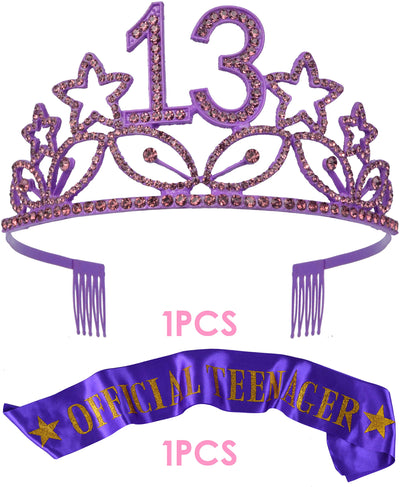 13th Birthday, 13 Birthday Tiara Purple, 13th Birthday Decorations for Girls, 13 Tiara