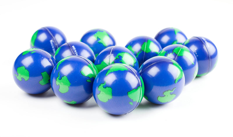 World Stress Ball Earth Stress Relief Toys Therapeutic Educational Balls Bulk 1 Dozen 2"