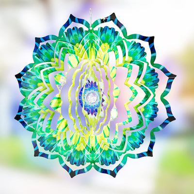 VP Home Emerald Mandala Kinetic 3D Metal Outdoor Garden Decor Wind