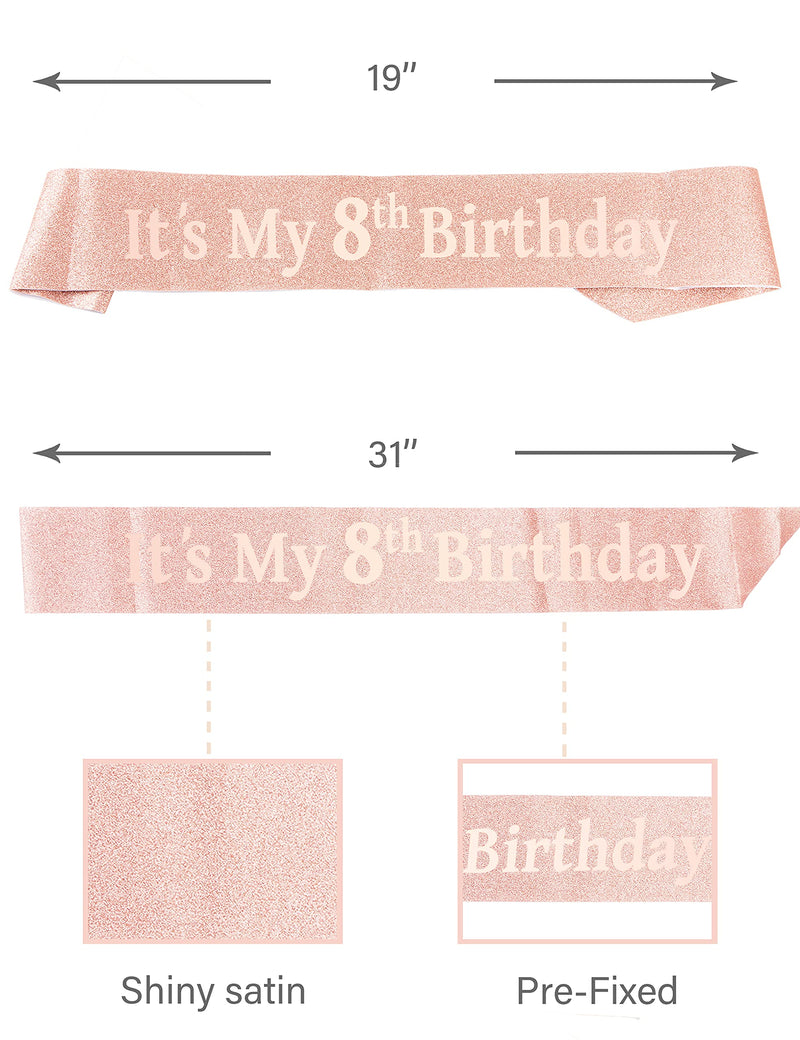 8th Birthday,8th Birthday Decorations for Girls,8 Birthday Crown,8th Birthday Sash,8