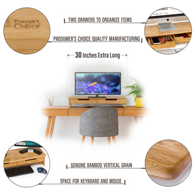 Prosumer'S Choice Bamboo Tv/Monitor Stand And Riser With Dual Pull-Out Drawers Extra