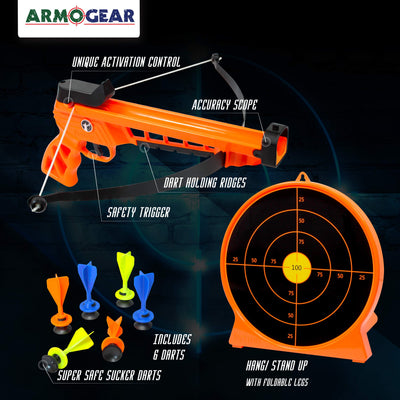 ArmoGear Bow & Arrow Archery Set | Includes Blaster Bow, 6 Suction Darts, Shooting Target