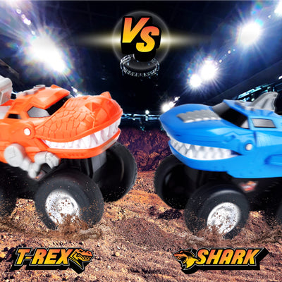 Dinosaur Monster Trucks - Set of 2 Battery Operated Toddler Truck Car Toys, Mouth Opening