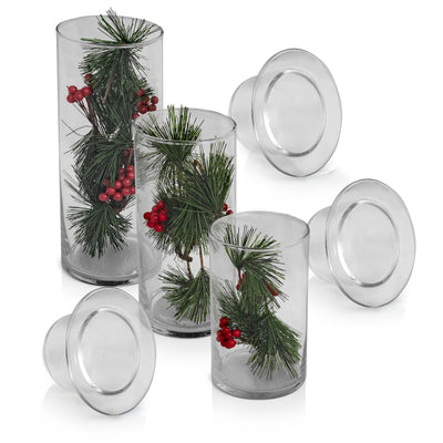 Glass Hurricane Candle Holders with Decorative Christmas Ornaments - Set of 3(Candles Not