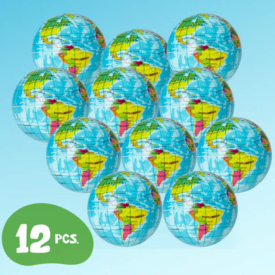 Kicko World Map Stress Ball, 12 Globe Earth Stress Squeeze Ball - 3 Inches - Novelty Toys