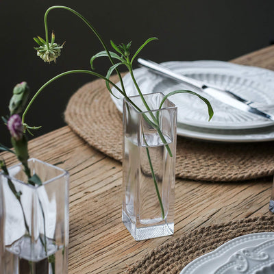 Mini Clear Glass Tall Square Block Vase Set of 6 (1.5X5inch