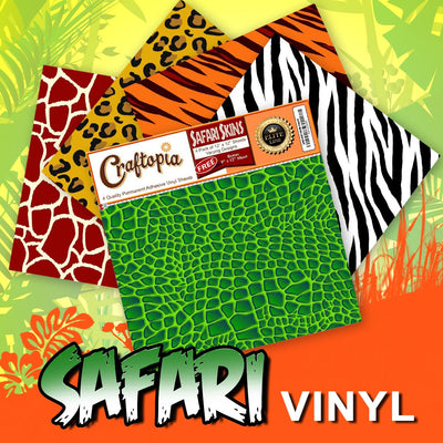 Safari Patterned Vinyl Sheets Animal Prints 4 Pack | Leopard Cheetah/Tiger Giraffe Zebra