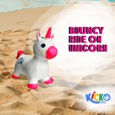 Kicko Inflatable Bouncing Unicorn - 22 Inch Animal Bouncy Hoppers for Girls - Bouncy