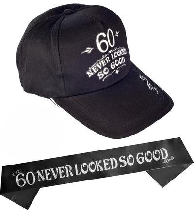 60th Birthday Gifts for Men, 60th Birthday Hat and Sash Men, 60 Never Looked So Good