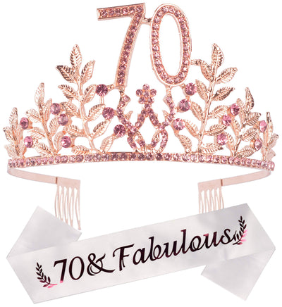 70th Birthday Gifts for Women, 70th Birthday Tiara and Sash, 70 Fabulous Sash and Crystal