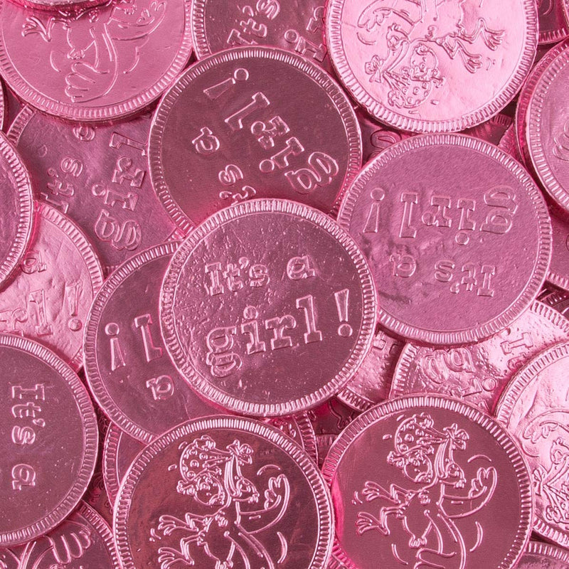 Kicko Pink Its A Girl Milk Chocolate Coins - 1 Pound of 1.5 Inch Gender Reveal Foil