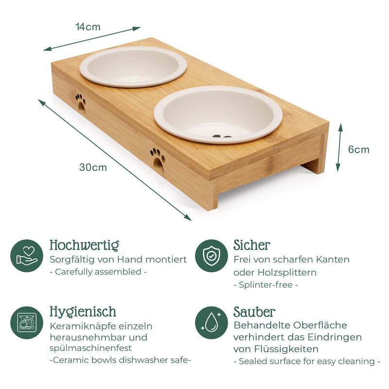 2x Cat Food Bowl For Feeding Station Made Of Bamboo - Ceramic Bowl - Cat Bowl