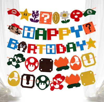 Super Mario Happy Birthday Banners, Mario Party Birthday Supplies Decoration, Super Mario