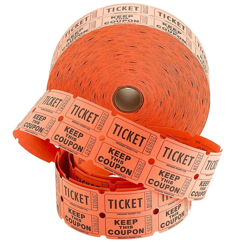 Kicko Raffle Tickets - Double Roll Tickets - Orange - Roll of 2000 Tickets - Fundraisers