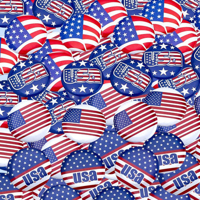 Kicko USA Buttons - 48 Pack, Patriotic American Pins - Party Favors