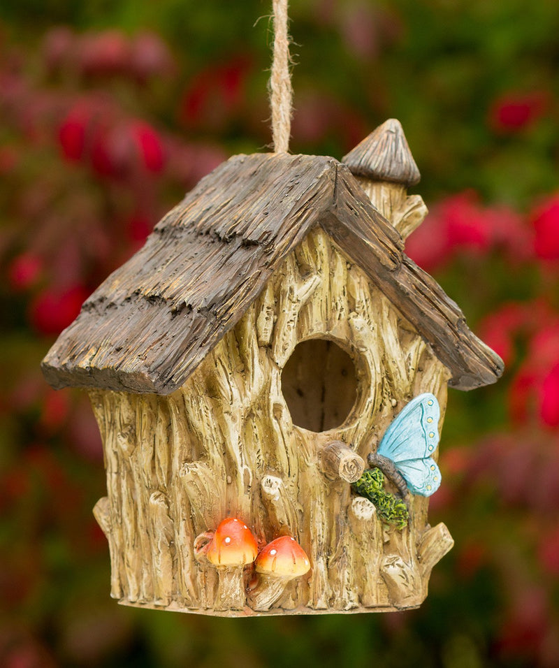 Butterfly and Mushrooms Bungalow Decorative Hand-Painted Bird