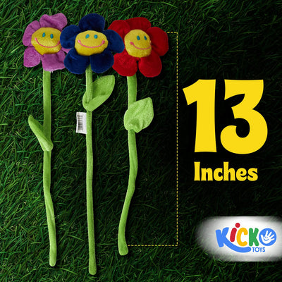 Kicko Smiling Daisy Plush - 12 Pack - 13 Inch Assorted Colors Sunflower Long Bendable Stem