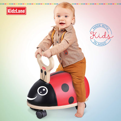 Kidzlane Mini Bug Ride On - Sturdy Wooden Toddler Riding Toy with Plush Seat & Gliding