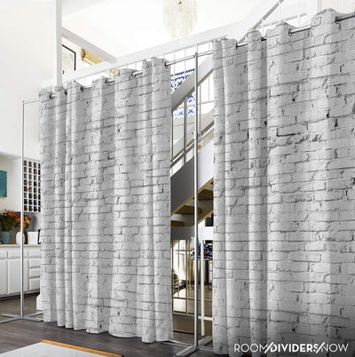 Room Divider Curtain, 9ft Tall X 5ft Wide (White Brick)