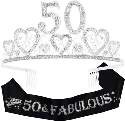 50th Birthday Sash, 50th Birthday Tiara, 50th Birthday Decorations for Her, 50th Birthday