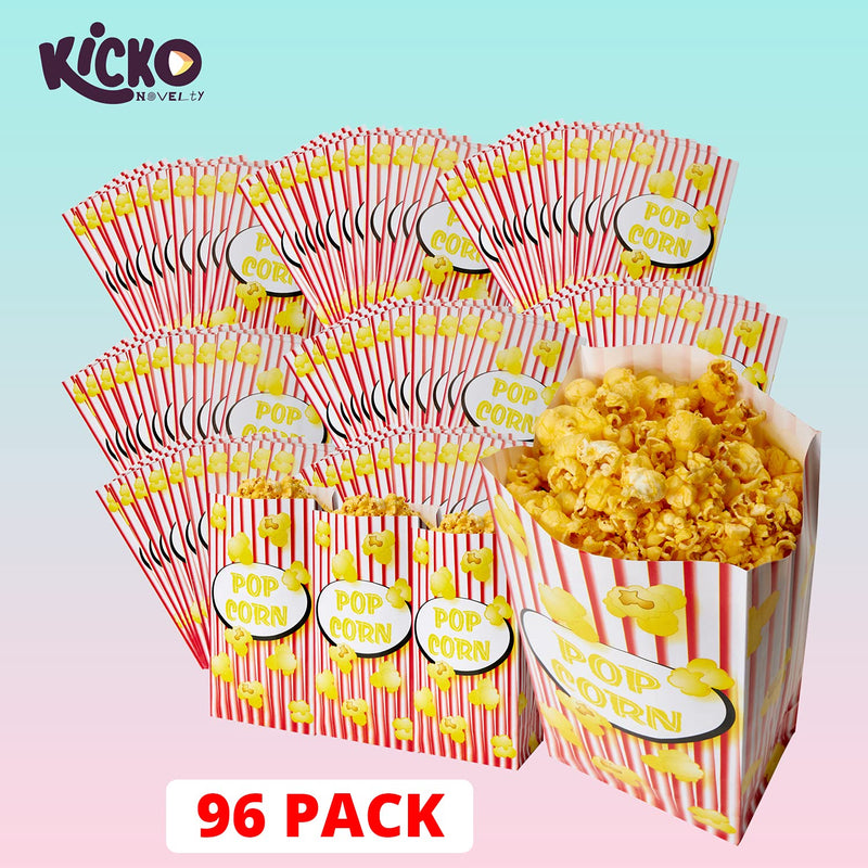 Kicko Paper Popcorn Bags - 96 Pack - Decorative and Biodegradable Snack Serving Bag -