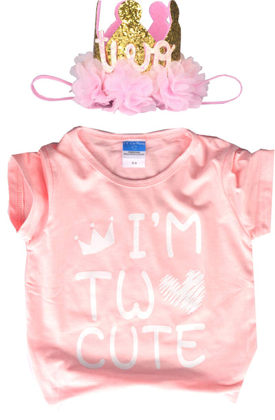 I am Two Cute, 2nd Birthday T Shirt and Crown, 2nd Birthday Outfit Girl, Two Cute Birthday