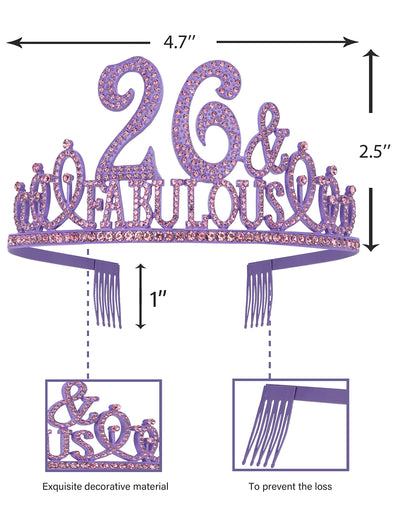 26th Birthday Gifts for Women, 26th Birthday Crown and Sash for Women, 26th Birthday