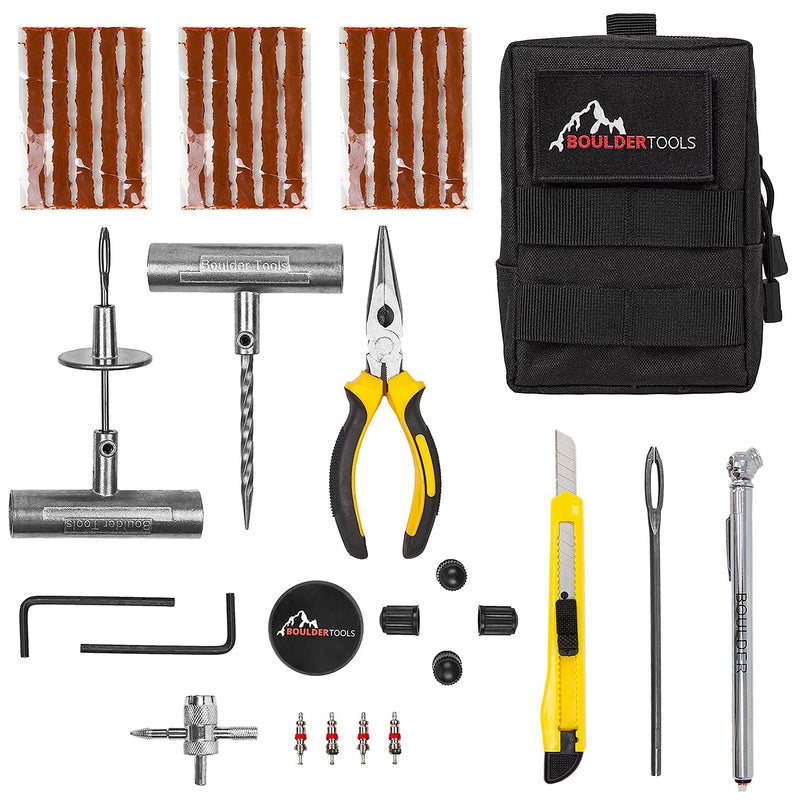 Boulder Tools - Compact Tire Repair kit with Molle Storage Pouch. Heavy Duty Universal