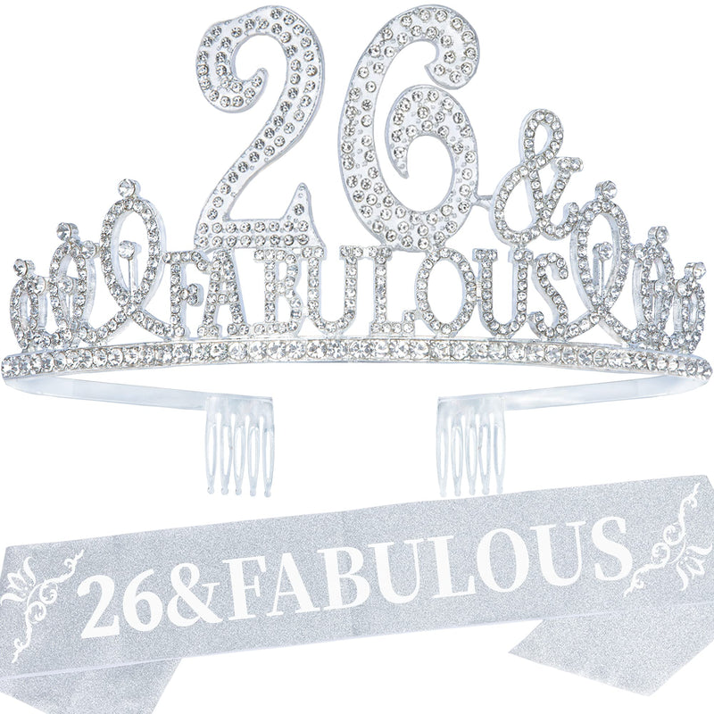 26th Birthday Gifts for Women, 26th Birthday Crown and Sash for Women, 26th Birthday