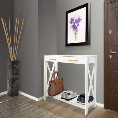 Prosumer's Choice White 2-Tier Compact Sofa and Console Table, Elegant Entryway or Hallway