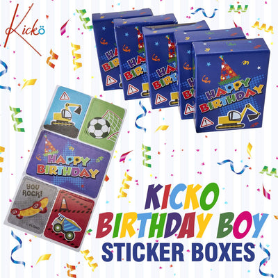 Kicko Birthday Boy Sticker Boxes - 24 Packs - for Kids, Party Favors, Stocking Stuffers