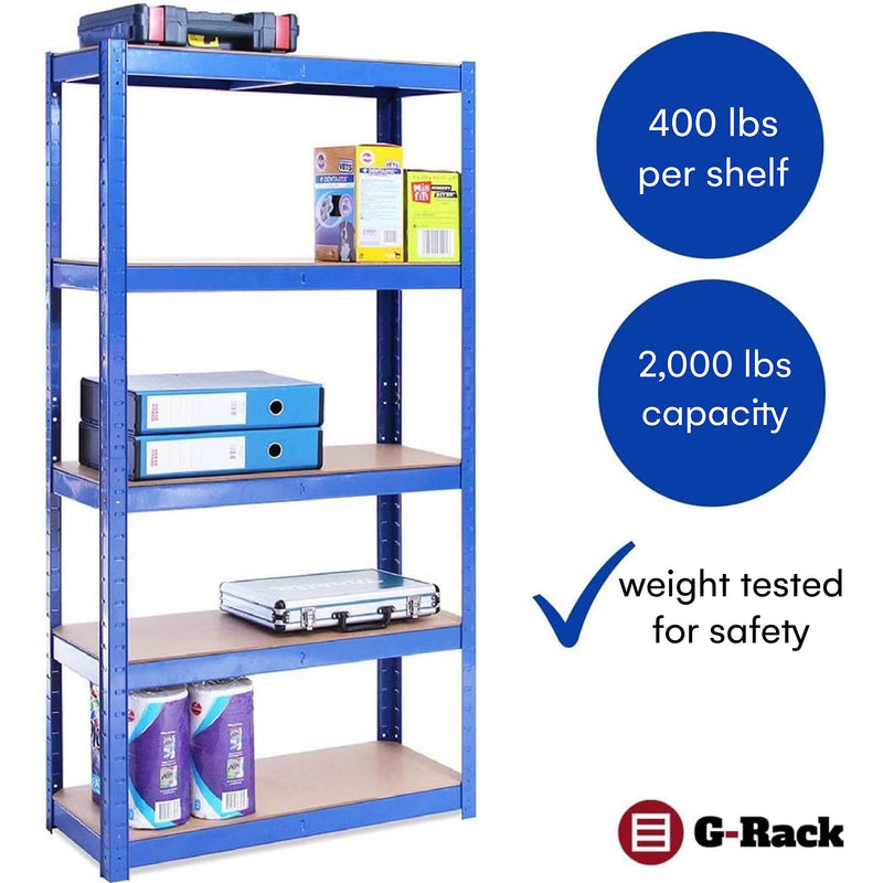 Garage Shelving Units - 60" H x 30" L x 12" W - Heavy Duty Racking - Shelves for Storage