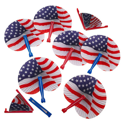 Kicko 10 Inch Folding Stars and Stripes Paper Fan - 12 Pieces Accordion Style Assortment