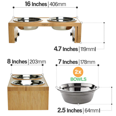 Prosumer's Choice Bamboo Adjustable Height Dog and Cat Bowls and Stand - 4.7 to 7.7 Inches