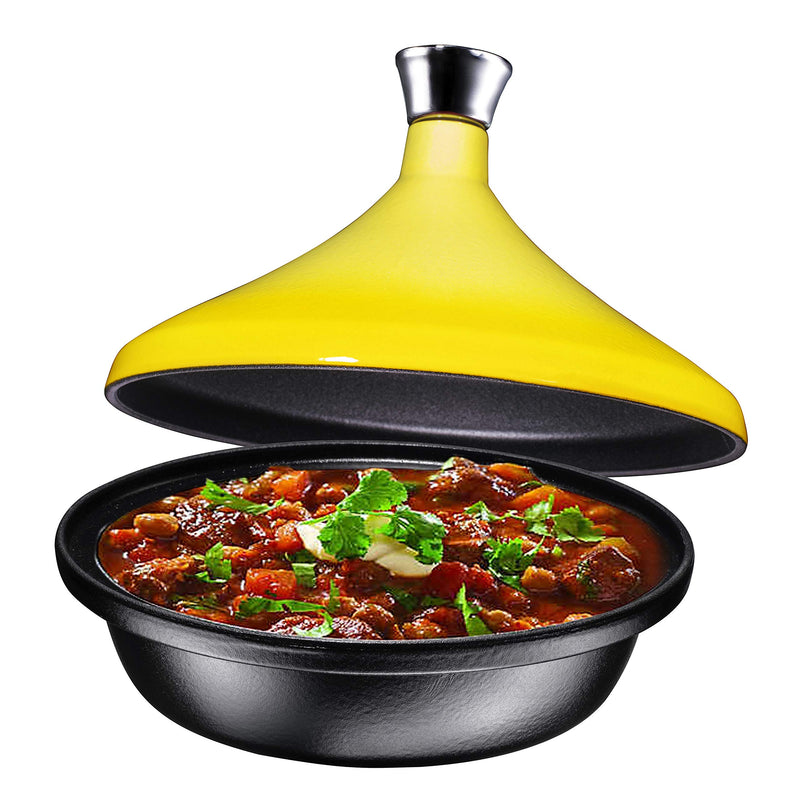 Bruntmor Yellow Cast Iron Moroccan Tagine 4-Quart Cooking Pot with Silver knob, Enameled