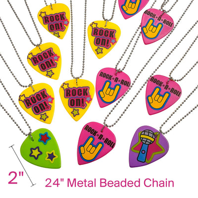 Kicko 12 Plastic Guitar Pick Necklaces - 24 Inch Metal Beaded Chain - 2 Inch Pendant