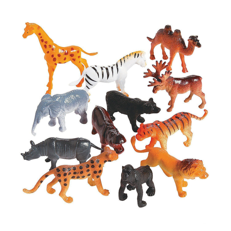 Kicko Plastic Safari Animals - 12 Pack - Miniature Toy Figure Assortment for Kids