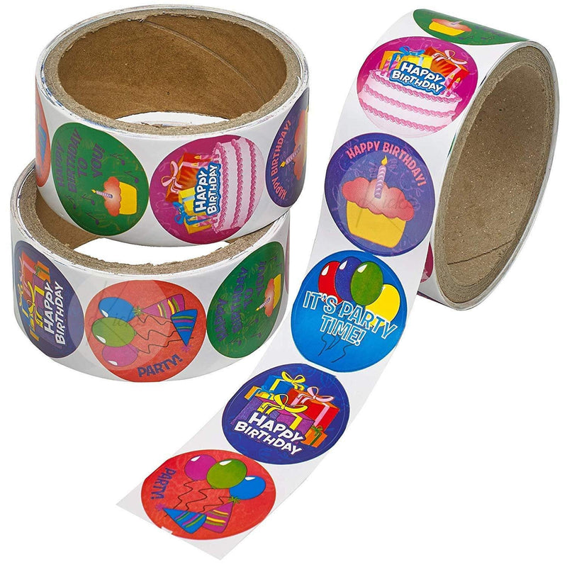 Kicko Birthday Sticker Rolls - 3 Pack - 100 Stickers per Roll Totalling 300 Stickers