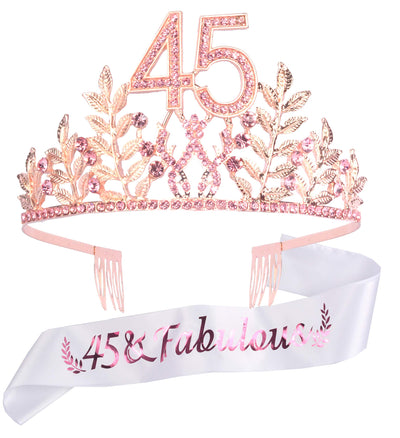 45th Birthday Gifts for Women, 45th Birthday Tiara and Sash, 45 Fabulous Sash and Crystal