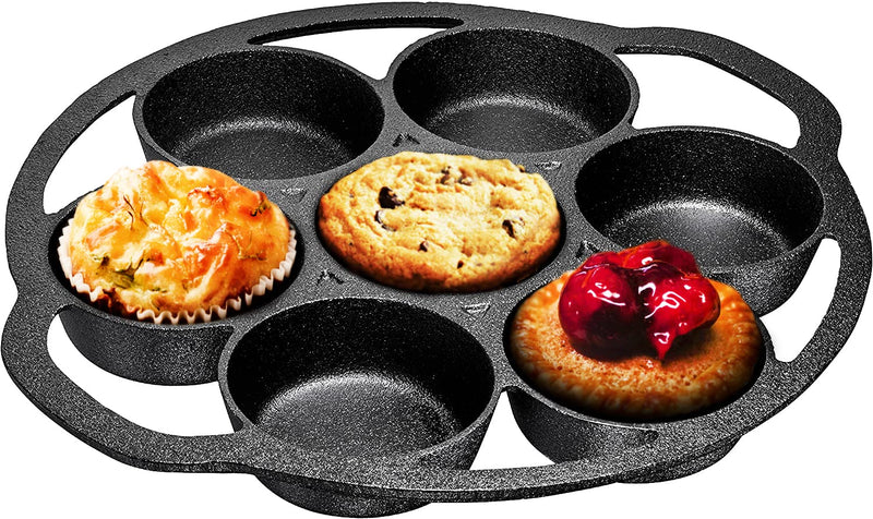 PreSeasoned Cast Iron 7-Cup Biscuit Pan - Round Kitchen Nonstick Baking Tools For Scones